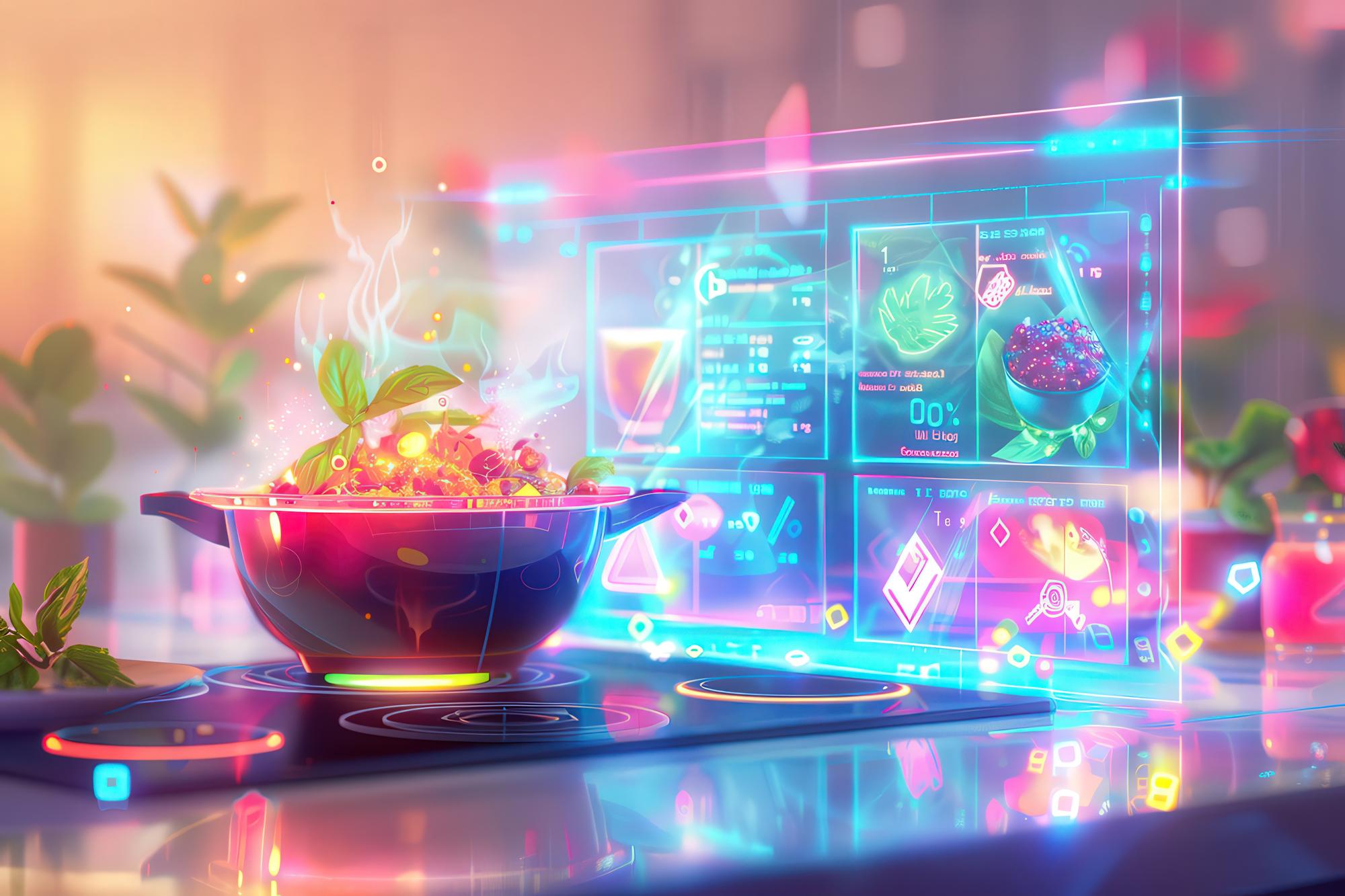 Subscription plans visual with cooking tools and UI elements